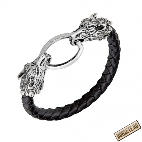 Bratara rock, piele naturala, negru, 19743-001