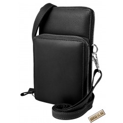 Borseta crossbody si portcard, piele naturala, negru, 3900060-001