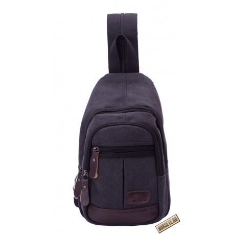 Rucsac canvas si piele naturala, negru, Darya