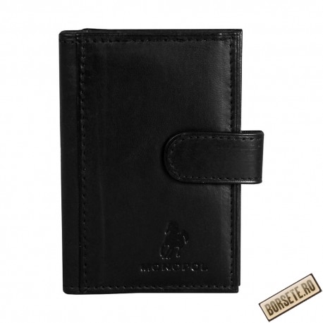 Port card, piele naturala, negru, 7.5 x 11 cm, Monopol, B702N - Port carduri